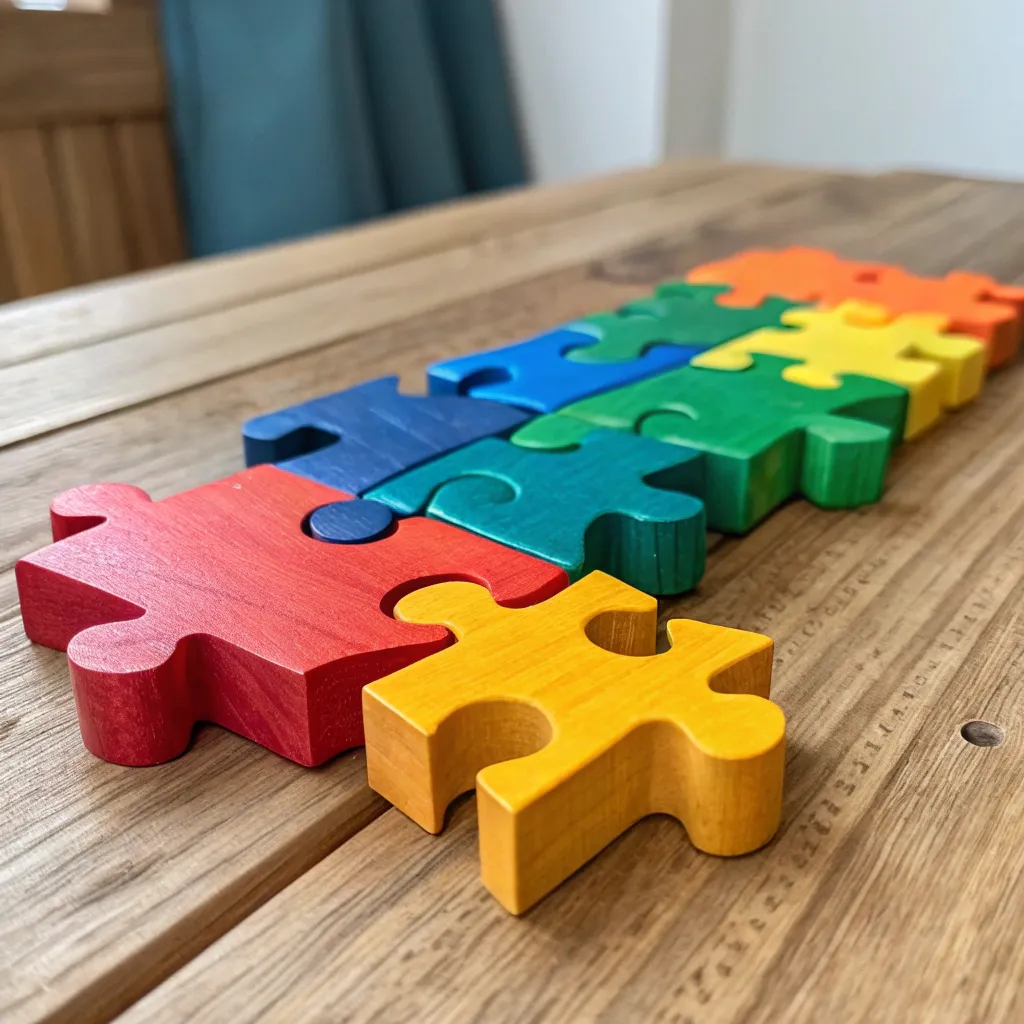 Colorful wooden puzzle pieces